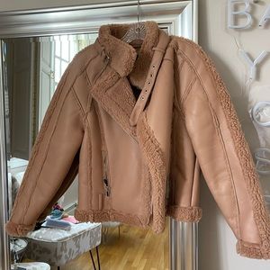 Missguided Premium Brown Borg Teddy Belted Aviator Jacket